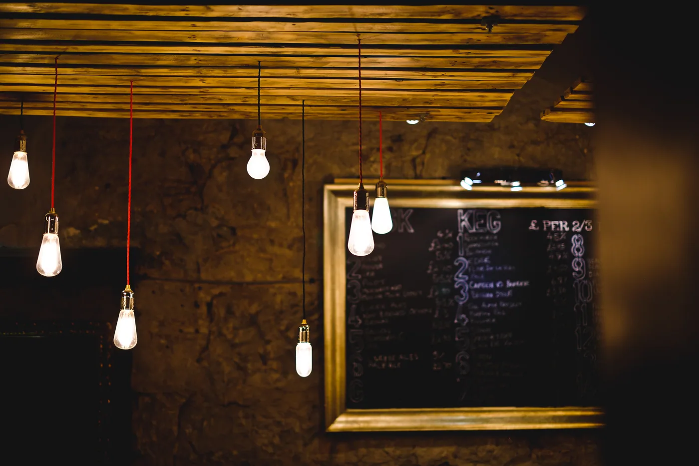 Warm pendant lighting in a commercial interior